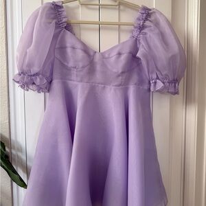 Selkie Lilac Puff Sleeve Mini Dress